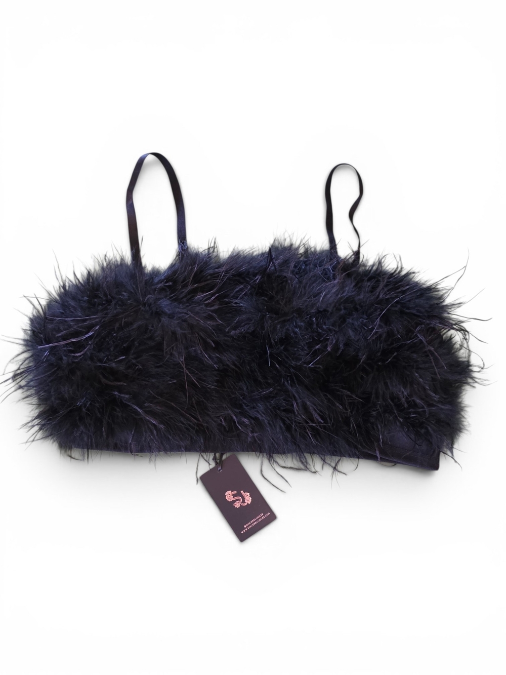 NEW Sincerely Jules Black Feathered Crop Top size Large